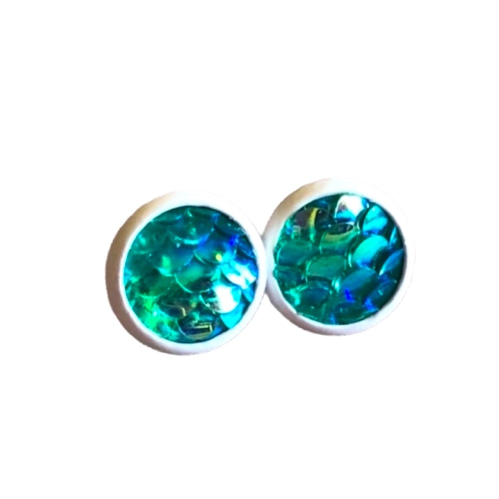 Ice Blue Mermaid Scale On White Post Backs!